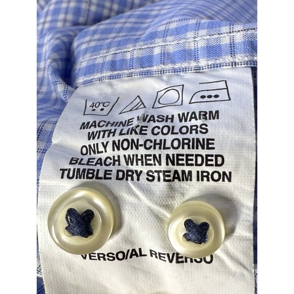 Tommy Hilfiger Mens XL Ithaca Dress Shirt 17.5 Blue‎ Plaid Long Sleeve Regular - Picture 4 of 4